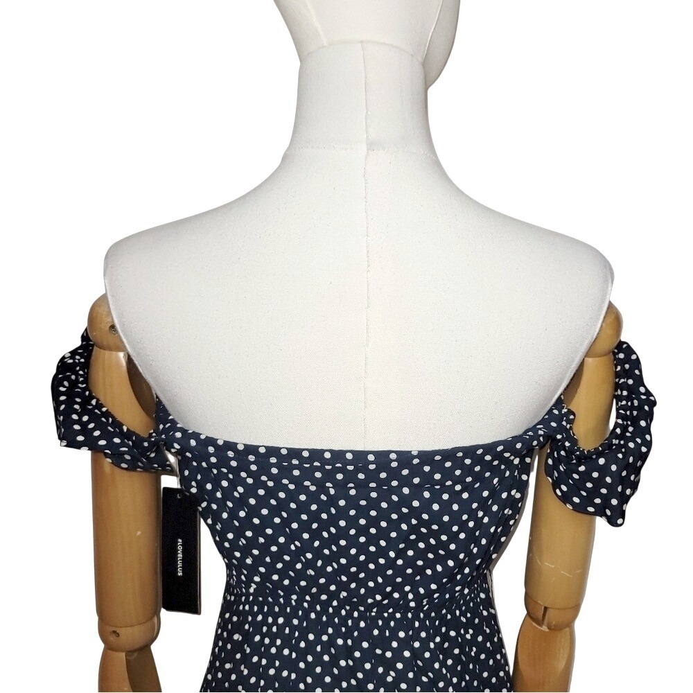 Lulus Off Shoulder Polka Dot Maxi Dress Small Coastal Wedding Guest Summer Retro - Picture 5 of 7